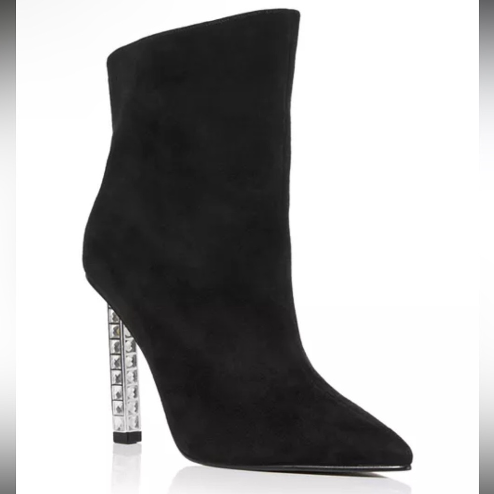 •AQUA• “Perin” Black Pointed Toe High Heel Booties >> NWOB (missing heel gems)